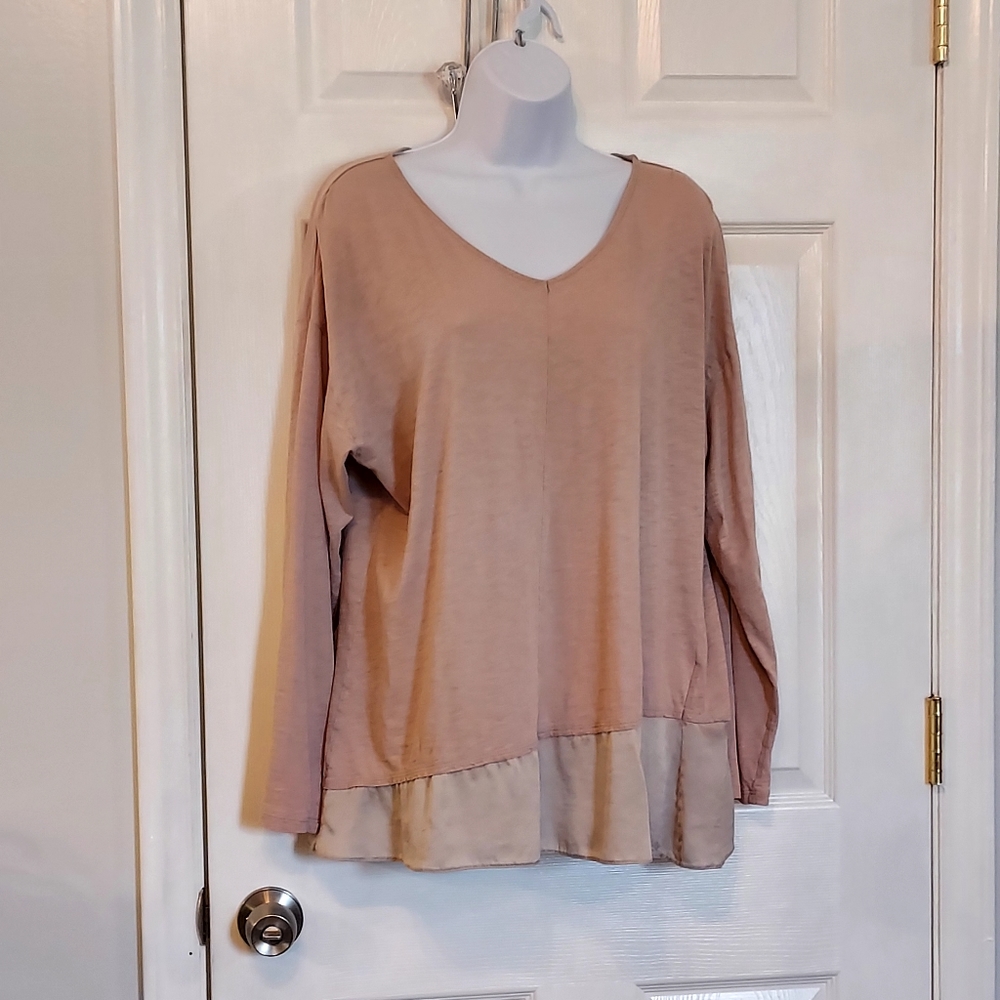 Eileen Fisher Silk Organic Cotton Long Sleeve Top Pink Salt Large Lagenlook Boho